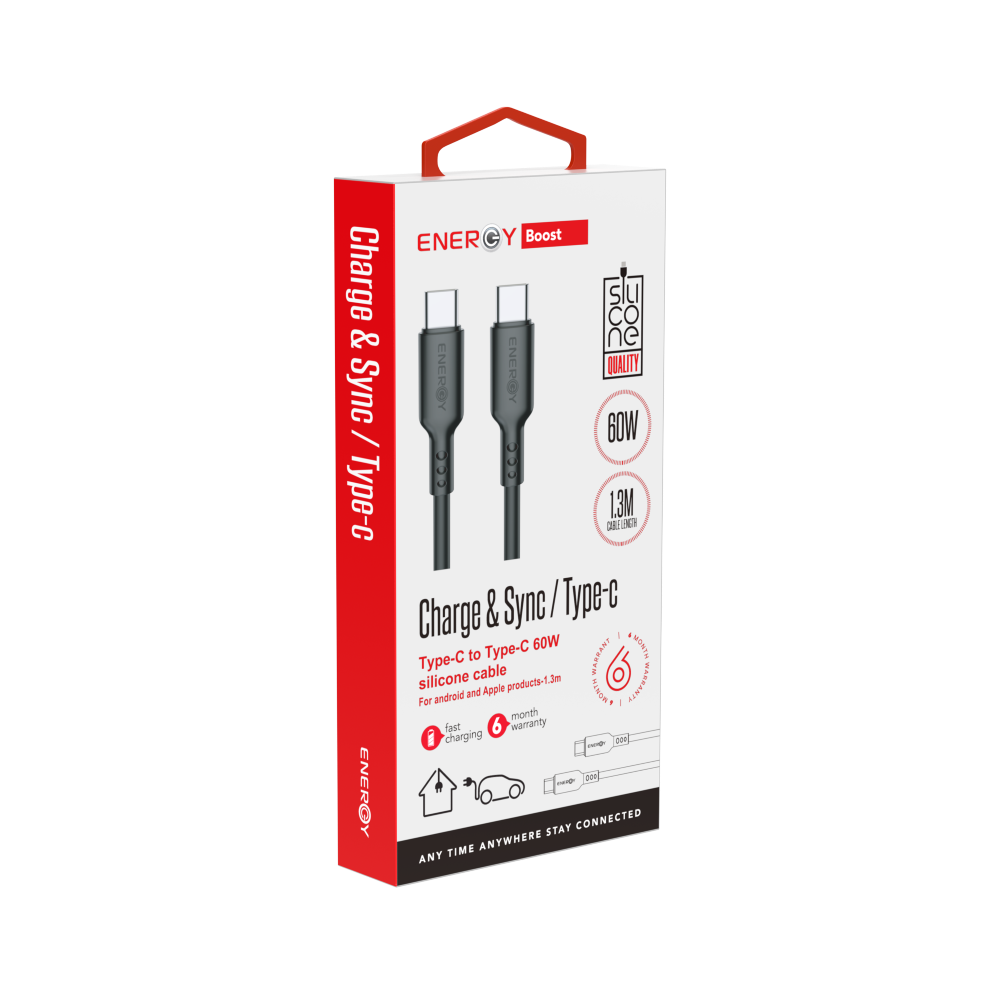 כבל טעינה וסנכרון C to C 60W Silicone&nbsp;מבית Energy